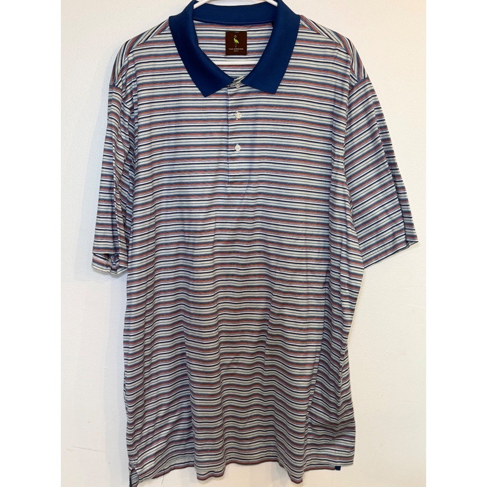 Tailorbyrd Golf Mens 2XLT Blue Orange Striped Egyptian Cotton Polo Shirt